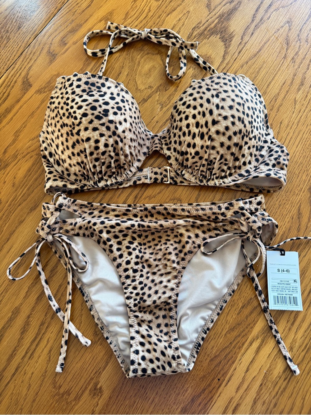 NEW Target Shade & Shore Animal cheetah Print Top 34C Animal Tie Bottom Cheeky S